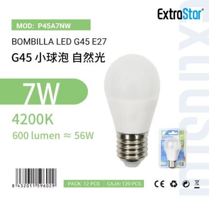 ΛΑΜΠΕΣ LED ΣΦΑΙΡΙΚΗ ΓΙΑ ΝΤΟΥΙ E27 7W 4200K