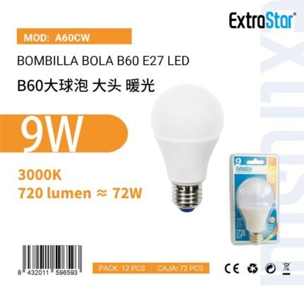 ΛΑΜΠΕΣ LED ΣΦΑΙΡΙΚΗ ΓΙΑ ΝΤΟΥΙ E27 9W 3000K