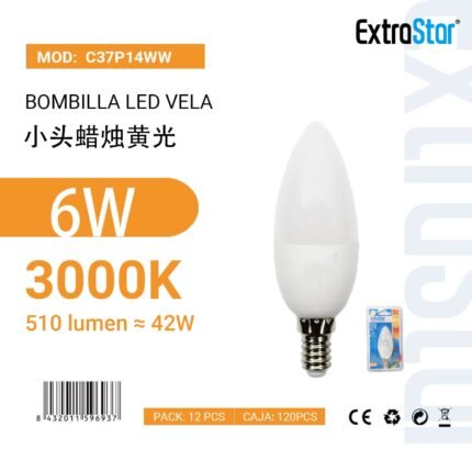 ΛΑΜΠΕΣ LED ΚΕΡΙ ΓΙΑ ΝΤΟΥΙ E14 6W 3000K