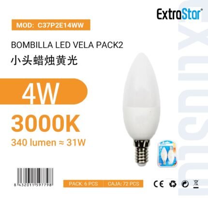 ΛΑΜΠΤΗΡΑΣ LED 4W E14 WARM LIGHT 2KOMM.