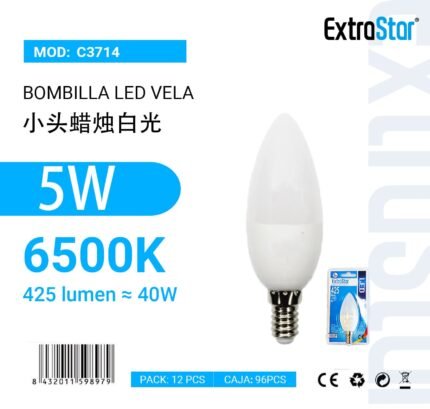 ΛΑΜΠΕΣ LED ΚΕΡΙ ΓΙΑ ΝΤΟΥΙ E14 5W 6500K