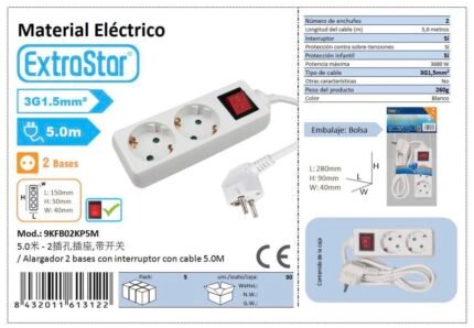 ΠΟΛΥΠΡΙΖΟ 2 ΘΕΣΕΩΝ ΜΕ ΔΙΑΚΟΠΤΗ 3G1.5MM^2 5M