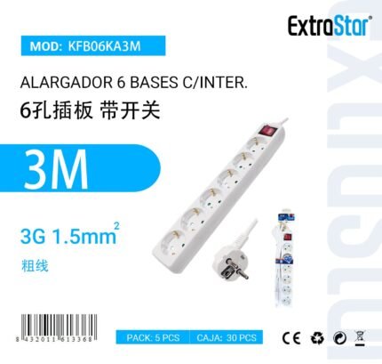 ΠΟΛΥΠΡΙΖΟ 6 ΘΕΣΕΩΝ ΜΕ ΔΙΑΚΟΠΤΗ 3M 3G1.5MM^2