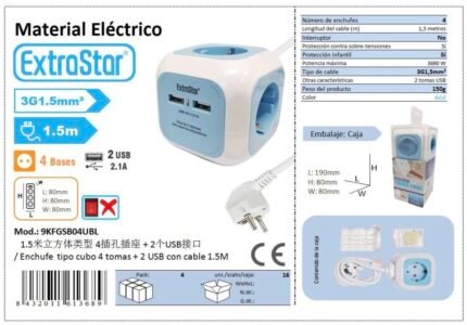 ΠΟΛΥΠΡΙΖΟ ΚΥΒΟΣ 4 ΣΟΥΚΟ/2USB 1.5M