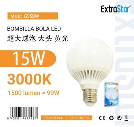 ΛΑΜΠΕΣ LED ΓΛΟΜΠΟΣ ΓΙΑ ΝΤΟΥΙ E27 15W 6500K
