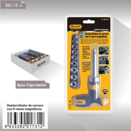 DESTORNILLADOR CON TRINQUETE CON 9 LLAVES MAGNETICAS 11PCS543