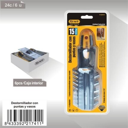DESTORNILLADOR CON PUNTAS Y VASOS 15PCS
