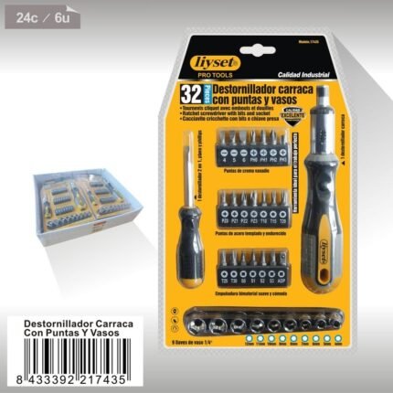 DESTORNILLADOR CARRACA CON PUNTAS Y VASOS 32PCS