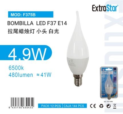 ΛΑΜΠΑ LED ΜΕ ΨΥΧΡΟ ΦΩΣ F37 E14 4.9W 6500K