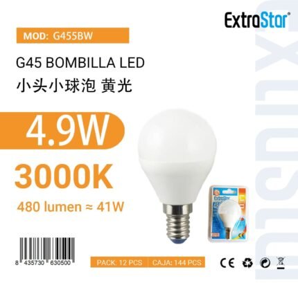 ΛΑΜΠΑ LED ΜΕ ΘΕΡΜΟ ΦΩΣ G45 4.9W 3000K
