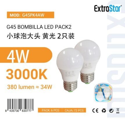 BOMBILLA LED PACK2 4W E27 380LM 380LM 3000K LUZ CALIDA