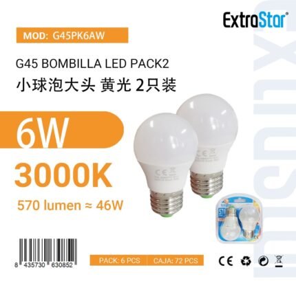BOMBILLA LED PACK2 6W E27 570LM 570LM 3000K LUZ CALIDA