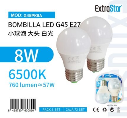 ΛΑΜΠΑ LED ΜΕ ΨΥΧΡΟ ΦΩΣ G45 E27 8W 6500K 2PCS