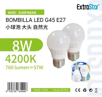 ΛΑΜΠΑ LED ΜΕ ΦΥΣΙΚΟ ΦΩΣ G45 E27 8W 4200K 2PCS