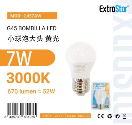 ΛΑΜΠΑ LED ΜΕ ΘΕΡΜΟ ΦΩΣ G45 7W 3000K
