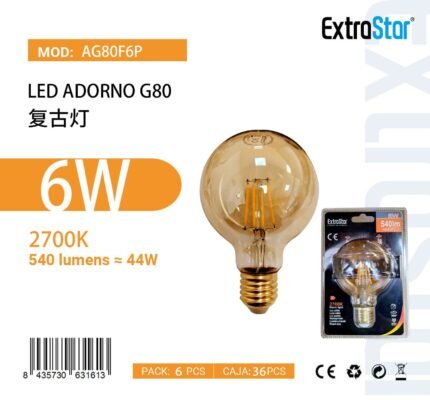 ΛΑΜΠΑ LED ΜΕ ΨΥΧΡΟ ΦΩΣ G80 6W 2700K