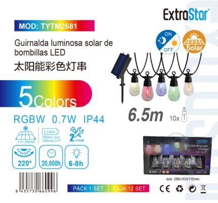 ΓΙΡΛΑΝΤΑ ΦΩΤΙΣΜΟΥ RGB ΜΕ ΗΛΙΑΚΟ ΠΑΝΕΛ 6.5M 3.7V